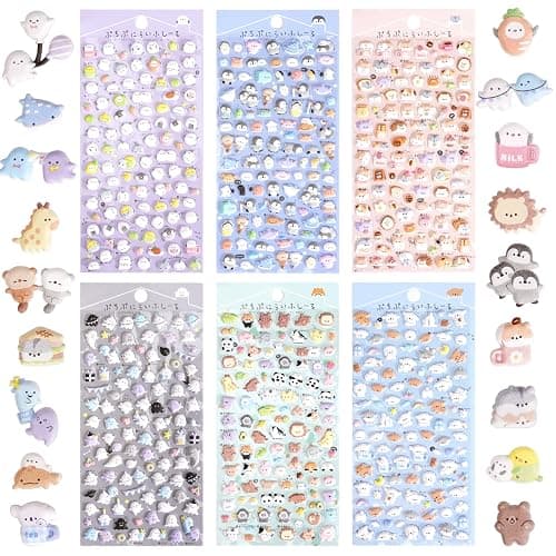 Jactales 600+ Cute Mini Puffy Stickers-Small 3D Tiny Micro Bulk Sticker Set for Kids Girls Adults-Includes Kawaii Japanese Cartoon Ghost Animal Cat Dog Penguin Birds for Phone Case-Removable-6 Sheets - Image 1