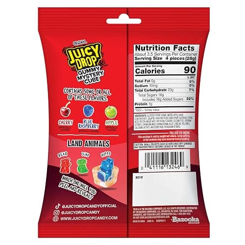 Juicy Drop Christmas Mystery Gummy Candy Cubes, Original Flavor, 3.5oz, Peelable Strawberry Gummy Cube, Mystery Animal Inside, Interactive 2-in-1 Treat For Party Favors, Stocking Stuffers, Kids Gifts thumbnail 2