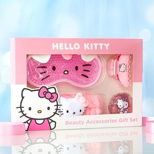 Hello Kitty Sanrio Beauty Set for Women, Teens with Cooling Gel Eye Mask, Plush Skincare Headband, Claw Clip, Eye Pads, Kawaii Gifts for Women (Pink Hello Kitty) thumbnail 5