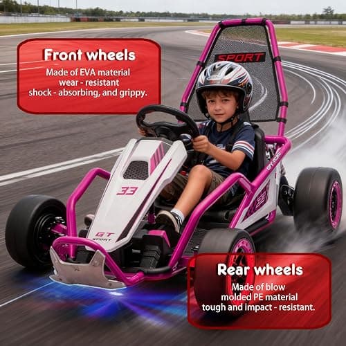 24V Electric Go Kart for Kids, Drift Kart w/Dual 200W Motors, 11 MPH, Front EVA Wheel & Metal Frame, Outdoor Ride on Toy w/Music & Lights, 2 Speed, 5 Point Harness, Crazy Cart for Ages 6-12, Pink thumbnail 4