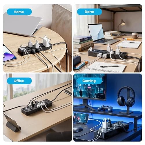 Solidock 20 Outlet Power Strip with USB C,6Ft Extension Cord with Multiple Outlets, 2700 Joules Surge Protector,1875W/15A, ETL Listed for Home Office Dorm Gaming thumbnail 7