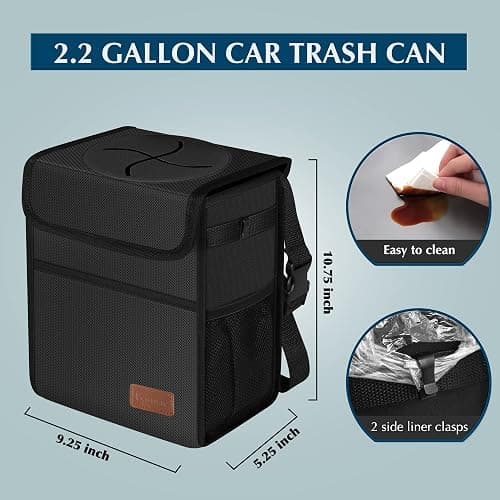 Femuar Leak Proof Car Trash Can with Lid - Waterproof Automotive Garbage Bin for SUVs, Collapsible and Portable Car Trash Bag, Black thumbnail 2