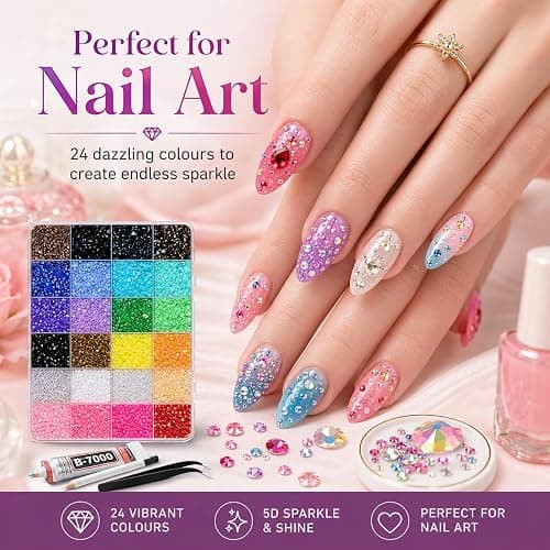 Bolosa 24 Colours 5mm Nail Art Rhinestones Kit, 25000 Pcs Resin Flat Back Gems, Bedazzling Kit with Tweezers & Pick Up Pen for Nails, Nail Gems, Phone Cases, Clothes, Shoes, Home and DIY Crafts thumbnail 3