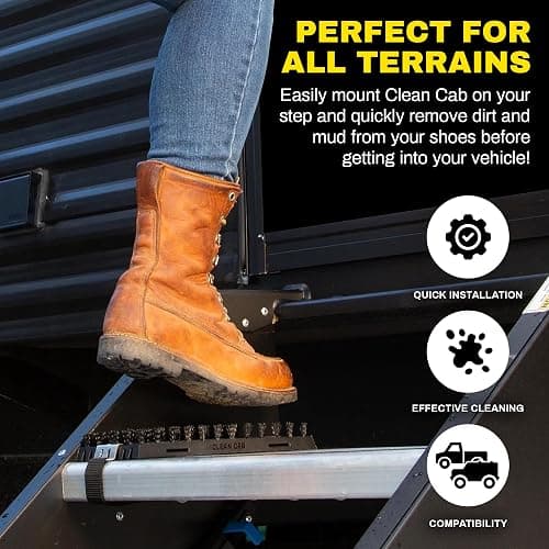 Clean Cab Universal Fit Truck Step Mounted Brush - Heavy Duty Boot Brush for Trucks, RVs, SUVs, and Semis - Easy Velcro Mounting - Perfect for Camping, Jobsite, and Home - Durable and Reliable thumbnail 6