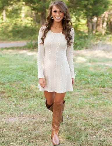 Mansy Sweater Dress for Women Cable Knit Ribbed A-Line Short Fitted Pullover Sweaters Dresses Fall Winter thumbnail 2