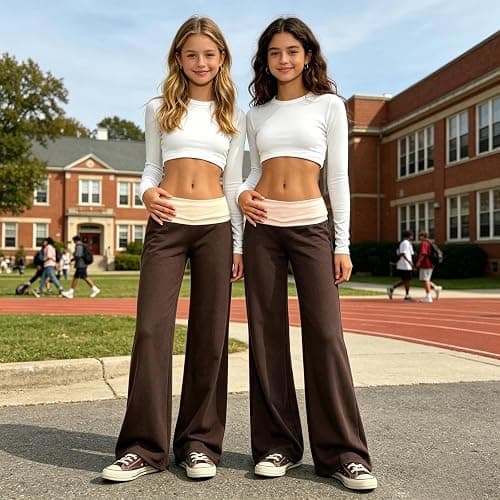 Voxikodex Teen Girls Pants 2 Pack Wide Leg High Waist Sweatpants with Pockets Athletic Pants Size 9-16 Years thumbnail 3