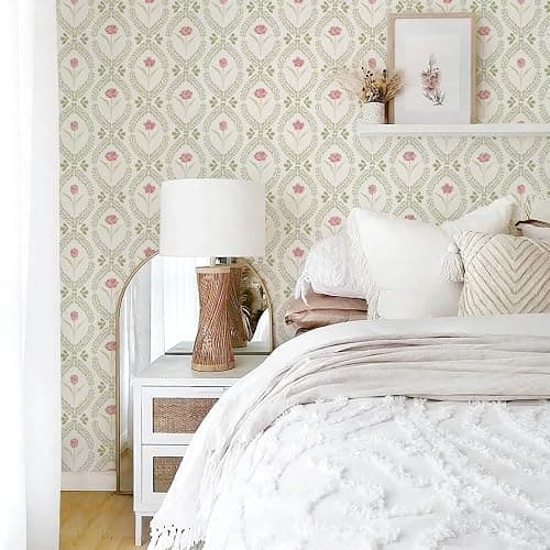 *BOUGHT* Orainege Peel and Stick Wallpaper Floral Wallpaper 16.9in x196.8in Green Pink Leaf Contact Paper Vinyl Waterproof Self Adhesive Boho Botanical Wall Paper for Bedroom Shelf Cabinet Decor thumbnail 2
