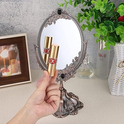 SUMTree Vintage Oval Double Sided Rotatable Dressing Mirror - Desktop Vanity Decorative Standing Tabletop (Small) (Red Bronze) thumbnail 2