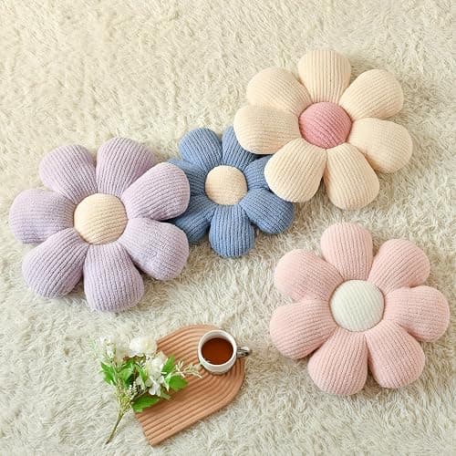 Xuyier Flower Shaped Throw Pillow,Soft Daisy Pillow with Decorative Pillows for Bed Couch Chair Floor, Flower Plush Pillows for Living Room Bed Room Seat Cushion(14.9" Blue) - 14.9" x 14.9" - Blue thumbnail 3