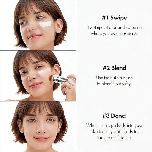 2 in 1 White Korean Color Changing Foundation Stick with Brush, Cover Cream Stick Foundation, Moisturizing Long-Lasting Hydration Makeup, Light Coverage Concealer, (01-Ivory White) thumbnail 4