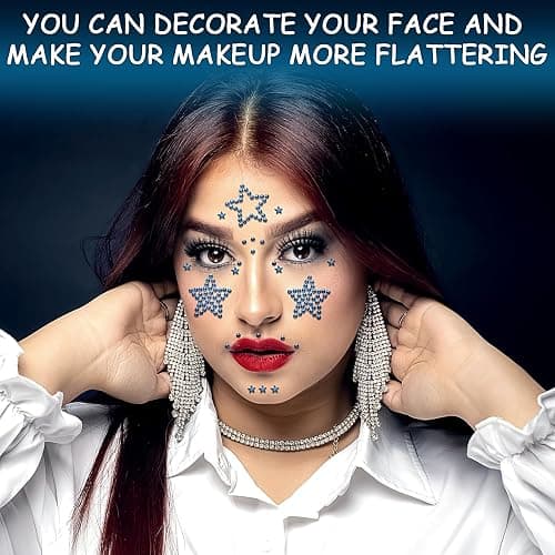 3Sheets Star Gem Stickers Jewels for Crafts, Face Makeup - Self Adhesive Rhinestone Jewel Stickers, Stick on Gems Rhinestones for Crafts, Craft Supplies for Kids (11.Light Blue satr) thumbnail 4