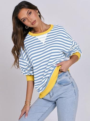 ANRABESS Women Striped Sweatshirts Oversized Crewneck Long Sleeve Shirts Y2K Pullover Top 2025 Fall Outfits Fashion Clothes thumbnail 6
