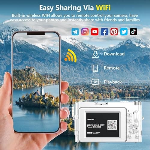 4K Digital Camera for Photography Autofocus, 64MP WiFi Vlogging Camera for YouTube with 2 Batteries, SD Card, 3" 180°Flip Screen Selfie Compact Travel Camera for Teens with 16X Zoom, Anti-Shake, White thumbnail 4