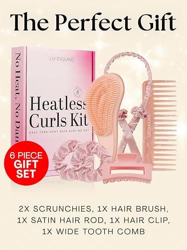 Lily England Heatless Hair Curlers to Sleep In - No Heat Curling Gift Set Includes Satin Headband, Hair Clip, Comb & 2 Scrunchies - Sleek & Smooth Overnight Curls (Peach, 6 Pack) thumbnail 3