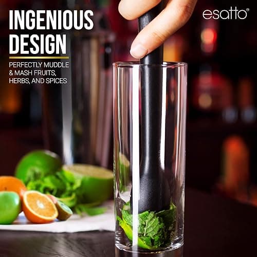 Esatto Professional Bar Tool Muddler 25 CM (9 Inches) Ribbed – Made with ABS Plastic, Black Set of 2 – Durable and Ribbed for Mashing Fruits, Berries, Sugar, Spices, and Herbs thumbnail 5