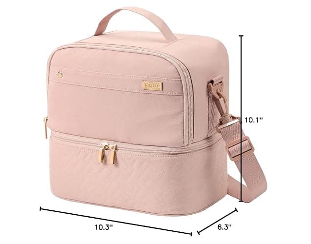 NISHEL Lunch Bag for Women, Insulated Two Separate Compartments Meal Box with Adjustable Shoulder Strap, Leakproof Cooler Case for Work, Pink thumbnail 3