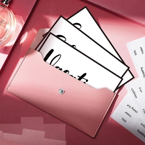 Frienda Cash Envelope Wallet PU Leather 7 x 3.5 Inch Reusable Budget Money Pouch Envelope Organizer 8 Cash Dividers 2 Sheets Category Sticker Labels for Wallets Bill Planner(Pink,Classic) thumbnail 2