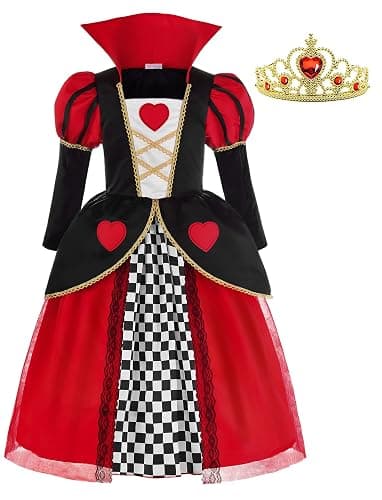 ReliBeauty Red Hearts Girls Costume Queen Dress for Kids Girls with Crown - Image 1