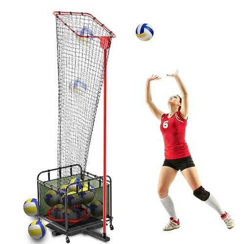 TUBAGOU Volleyball Setter Training Equipment Net with Portable Volleyball Cart with Wheels, Volleyball Practice Equipment 5 Height Options and Adjust The Target Hoop Angle by 10 Angles - Image 1