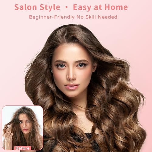 Hair Dryer Brush 8-in-1 Dual Voltage Hot Air Styler – Fast-Drying 110,000 RPM Ionic Blow Dryer with Straightener & Curler Attachments, Frizz-Free Volumizing Styler with Protective Hard Case-Pink thumbnail 8