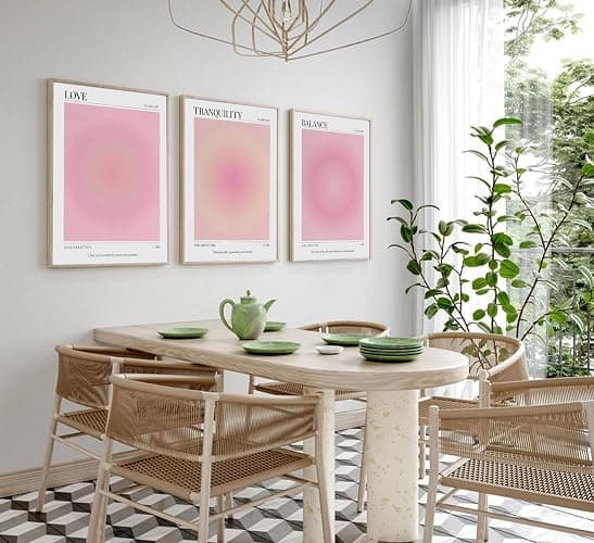 3pcs Pink Aura Collection Gradient Canvas wall art Positive Minimalist Fluppy Art Picture Wall Decor Trendy Aesthetic Poster Print Artwork for Bedroom, Living Room, girls room Home Decoration【UNFRAMED】 thumbnail 6