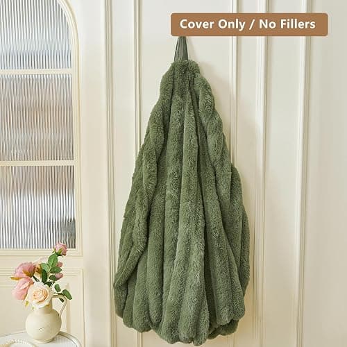MEGO Kids Fluffy Faux Rabbit Fur Bean Bag Chair Cover(No Filler), Cozy Moss Plush Shaggy Striped Stuffed Animal Storage Bean Bag, Fuzzy Ribbed Beanbag Cover Kids Girls Teens Adult, Sage Green thumbnail 2