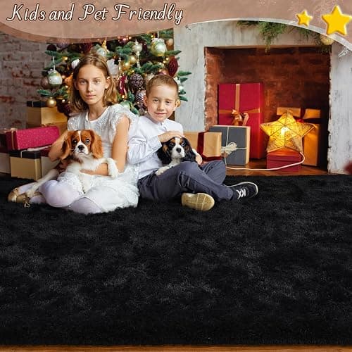 HOMORE Black Rug for Bedroom 4x6 Furry Carpet for Boys Girls Shaggy Fuzzy Rugs for Living Room Non Slip Large Rug for Kids Dorm Home Decor thumbnail 8