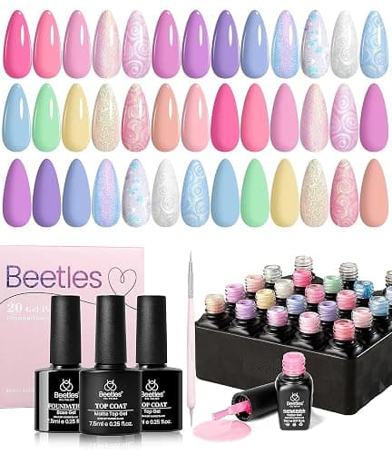 Beetles Gel Nail Polish Set, 24 PCS 20 Colors Pastel Macaron Gel Polish Kit | Pink Blue Purple Gel Colors, with Base Coat Glossy&Matte Top Coat, A Double-Ended Brush for Uv Led Manicures thumbnail 8