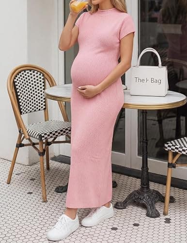 ZESICA Womens Spring Casual Bodycon Maxi Dress 2026 Summer Business Casual Short Sleeve Crewneck Knit Slit Vacation Dresses thumbnail 3