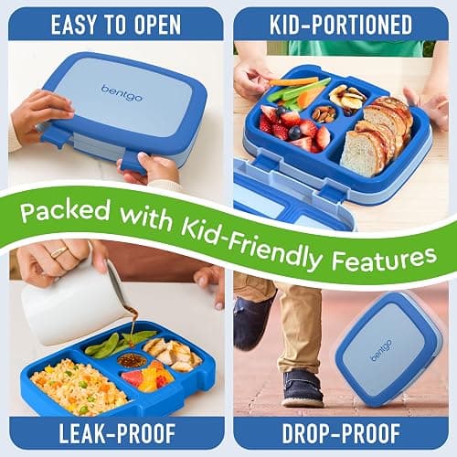 Bentgo Kids Bento-Style 5-Compartment Leak-Proof Lunch Box - Ideal Portion Sizes for Ages 3 to 7 - Durable, Drop-Proof, Dishwasher Safe, PFAS & BPA-Free & Made with Food-Safe Materials (Blue) thumbnail 5