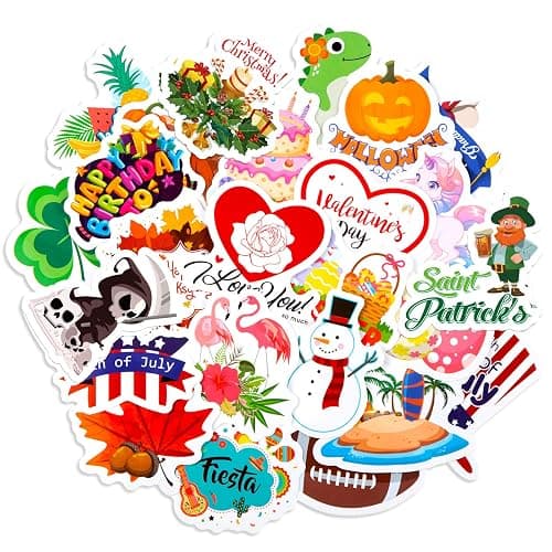 Outus 50 Pcs Seasonal Holiday Stickers Pack Halloween Christmas Easter | Teachers Classroom Rewards, Scrapbook Planner Decor, Party Supplies, Valentine Independence Day Thanksgiving Themes - Image 1