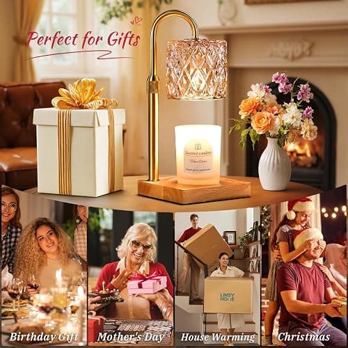 Candle Warmer Lamp with Timer,Wax Melt Warmer Housewarming Gifts for Women | Dimmable Adjustable Height, Vintage Home Decor with Elegant Amber Glass,Candle Warmer for Jar Candles, Sister Friend Gift thumbnail 4