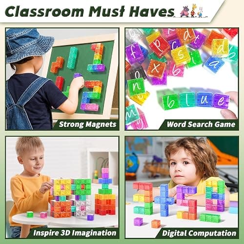 Magnetic Blocks Building Toys - Transparent Rainbow Magnetic Cubes Set, Outdoor Sensory Autism STEM Toys Gifts for Kids Aged 3+ Year Old Boys & Girls thumbnail 4