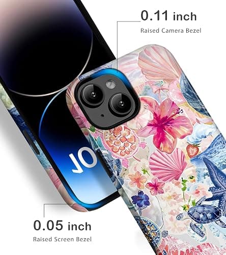 Amzfield Compatible with iPhone 14 Plus Case, Aesthetic Summer Phone Case Cute Flower Shell Turtle Sea Creature Floral Collage Girl Women, Scratch Resistant Protective Girly Case for iPhone 14 Plus thumbnail 4