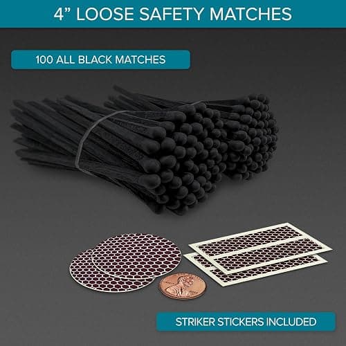 4" All Black Matches (100 Count, with Striking Stickers Included) | Decorative Unique & Fun for Your Home, Gifts, Accessories & Events | Premium Long Wood Safety Matches by Thankful Greetings thumbnail 2