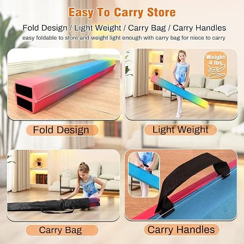 MARFULA 6 FT / 8 FT / 9 FT Folding Gymnastics Beam Foam Balance Floor Beam - Extra Firm - Suede Cover - Anti Slip Bottom with Carry Bag for Kids/Adults Home Use thumbnail 5