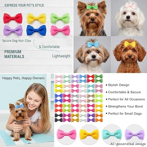 QingHan Dog Hair Bows 2 inches Small Puppy Bowknot Clips for Pet Grooming Accessories Doggy 60Pcs (30 Pairs) thumbnail 4