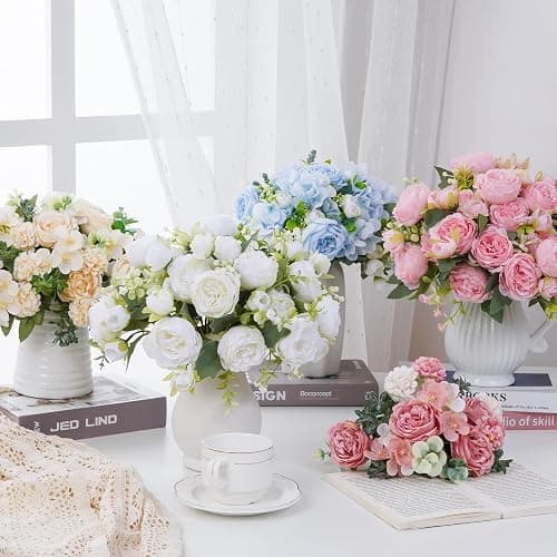 2 Packs Peonies Artificial Flowers, Light Pink Silk Artificial Peonies | Fake Peonies Artificial Peony Flower Bouquets for Centerpiece Table Wedding Party Home Decor thumbnail 8