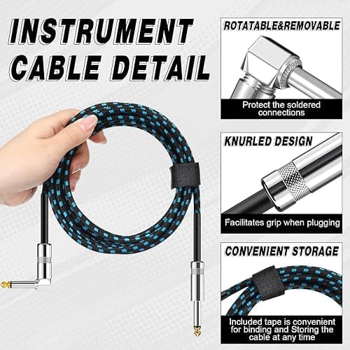 Rigibright 8 Pack 10FT Instrument Cable - Guitar, Bass, Keyboard, Microphone & Mixer Amp Cord (Multicolored) (8, Multicolor-A, 10 Feet) thumbnail 4