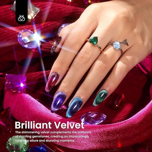 Beetles Cat Eye Gel Nail Polish Set, 6 Colors Glitter Red Pink Shiny Brown Burgundy Purple Blue Green Magnetic Effect Sparkle Stunning Nail Gel Polish Kit Soak Off UV Manicure Gifts for Women thumbnail 3
