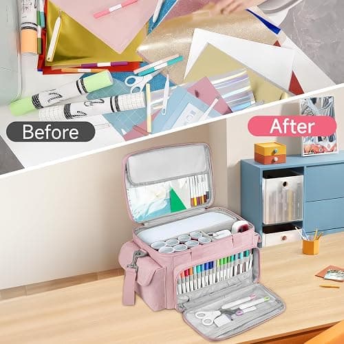 LEFOR·Z Carrying Case Compatible with Cricut Joy Xtra,Protable Travel Storage Bag with Removable Dividers Fits for Cricut Joy Xtra Accessories and Supplies,Pink thumbnail 6