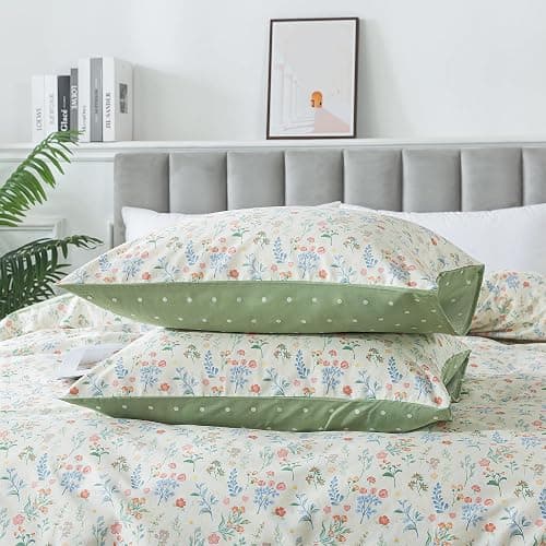 HoneiLife Duvet Dover Queen Size - 100% Cotton Bedlinen Set, Floral Comforter Cover with Zipper Closure & Corner Ties, 3-PC Wildflower Comforter Cover Sets thumbnail 5