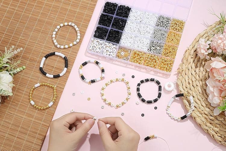 DUQGUHO Clay Beads Bracelet Making Kit for Adults 2940 Pcs, Clay Beads for Bracelets Making 6mm, Black and White Bead Kits for Jewelry DIY thumbnail 2