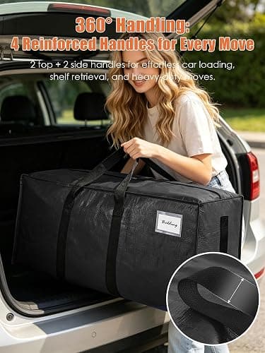 SWEET DOLPHIN 8 Pack 200LB Heavy-Duty Moving Bags with Wrap-Around Handles, Extra Large Storage Totes for Space Saving, Clothes Storage Bags, College Dorm Essentials, Black, 24 Gal thumbnail 5