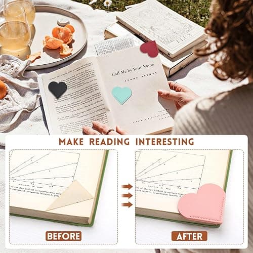 6 Pcs Leather Heart Bookmarks, Bookmarks for Women, Cute Heart Bookmark Corner, Book Marks for Teachers Students School Office Home Supplies thumbnail 4