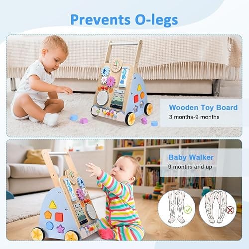 Pikasser Chariot de Marche Bebe, 8-en-1 Trotteur Bébé en Bois, Trotteur et Jouet éducatif pour les tout-petits de 3 mois à 2 ans, Cadeau pour Garçons et Filles thumbnail 8