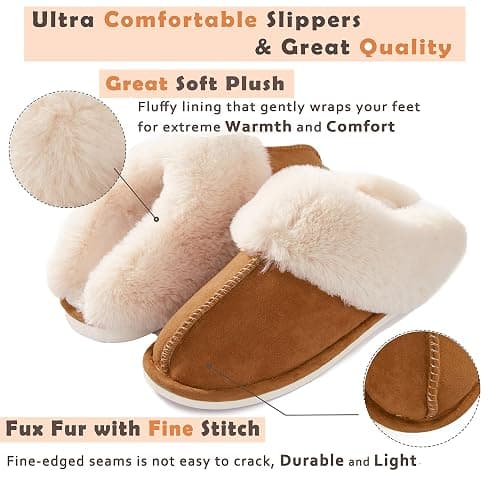 Donpapa Womens Slipper with Memory Foam Fluffy Soft Warm Slip On House Slippers Anti-Skid Cozy Plush for Indoor Outdoor thumbnail 3