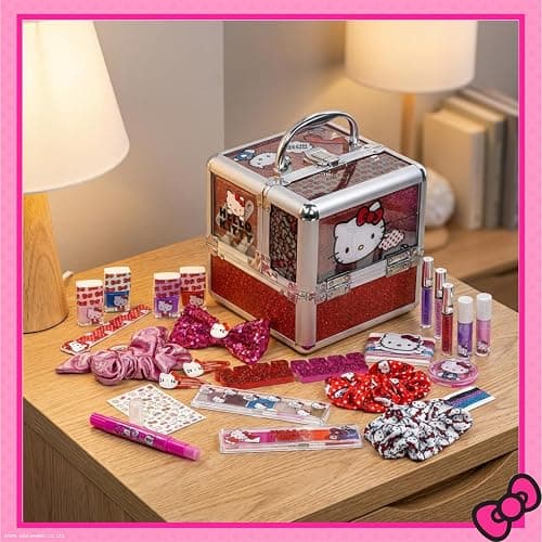 Hello Kitty Train Case Cosmetic Makeup Set Includes Lip Gloss, Eye Shimmer, Nail Polish, Hair Accessories & More! For Girls, Ages 6+ Perfect for Parties & Makeovers by Townley Girl thumbnail 9