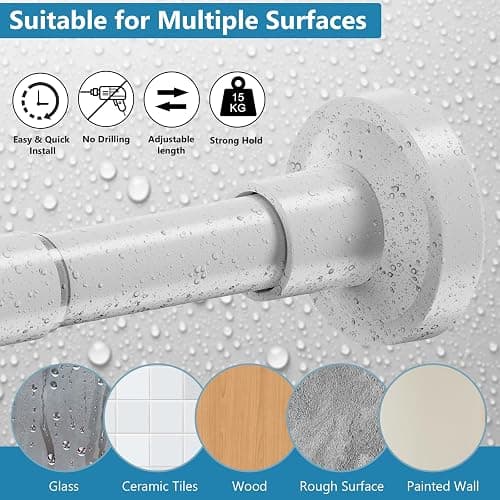 WELDUN Extendable Shower Curtain Rod, Curtain Tension Pole 48-118CM, No Drill Telescopic Curtain Pole, Adjustable Strong Shower Rail for Bathroom Bedroom Window Closet, White thumbnail 4