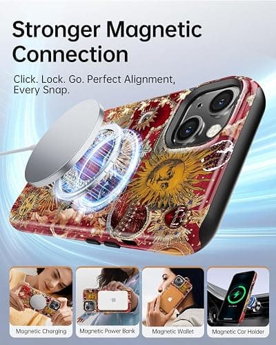 TAMUEL for iPhone 14 Case, Vintage Sacred Heart Sun Collage Phone Case, Compatible with Magsafe, Trendy Red Mosaic Celestial Evil Eye Magnetic Slim Shockproof Protective Women Girl Men Cover thumbnail 3